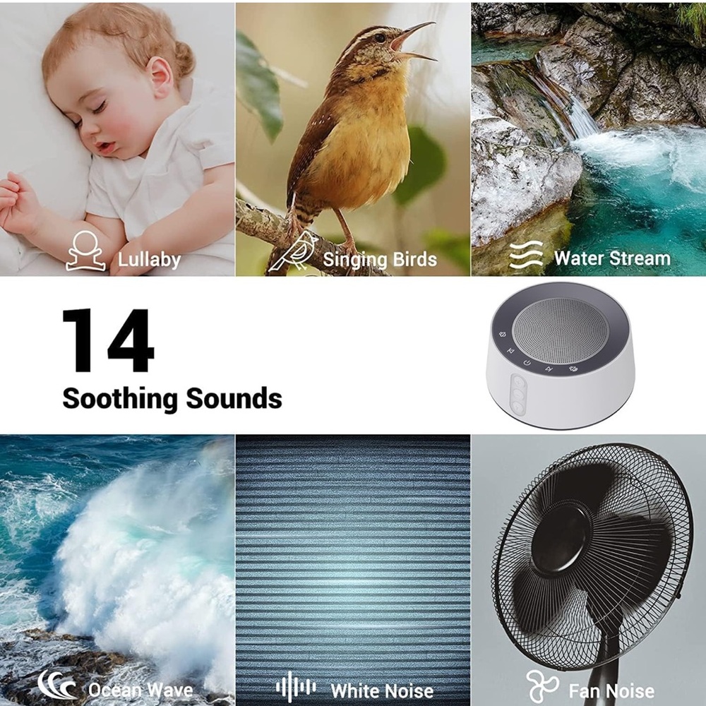 White Noise Sound Machine 14 Soothing Sounds 10 Levels Night Light Nursery - Picture 5 of 16
